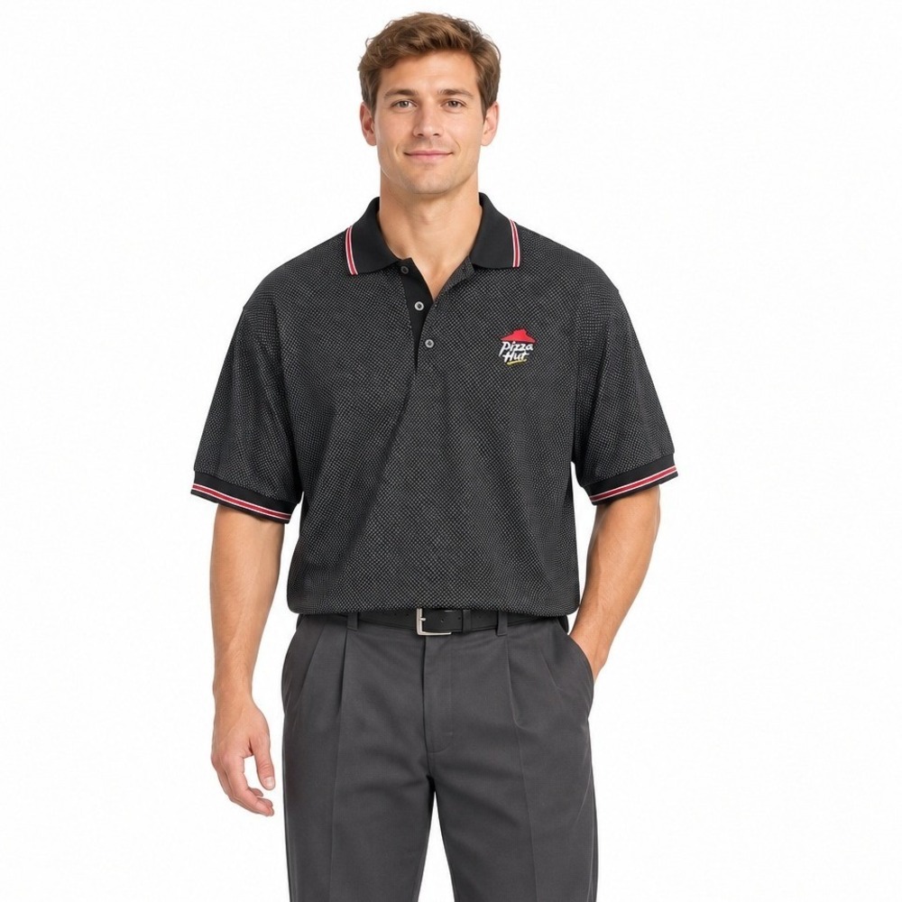 VTG Pizza Hut Employee Uniform Polo XL Black Tipped Collar Y2K Workwear Retro
